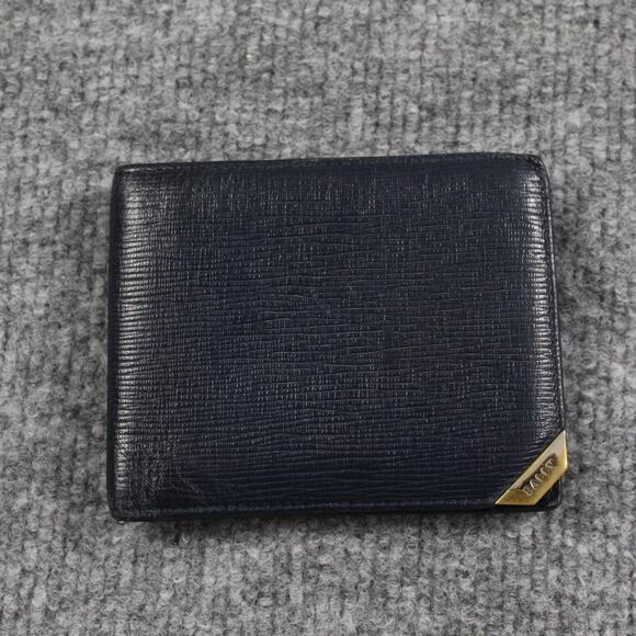 Bally Wallet Mens Navy Blue Bifold Textured Leather Metal Corner Made in Italy - Picture 1 of 8